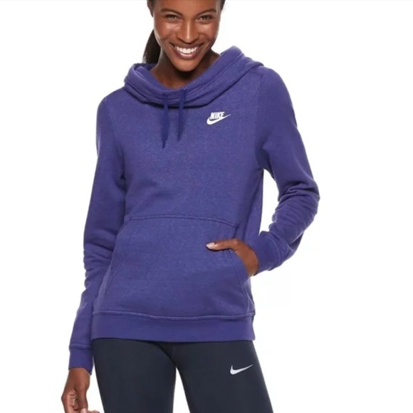 Nike Sportswear Women's Royal Purple Funnel Neck Fleece Pullover Hoodie Size XL - Picture 1 of 10